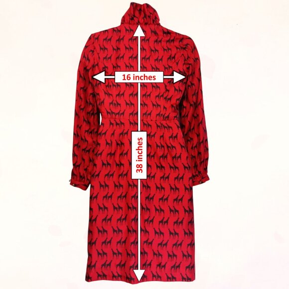 Elizabeth McKay Red Colored Black Giraffe Print Long-sleeve Wrap-around Dress S4 - Picture 13 of 13
